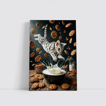Egyptian Mau Cat Leaping Into Milk Bowl