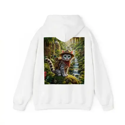 Explorer Cat Adventure Jungle Waterfall Ancient Ruins