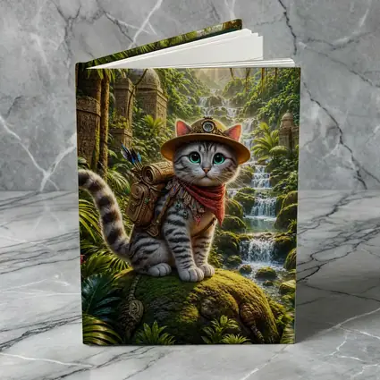 Explorer Cat Adventure Jungle Waterfall Ancient Ruins