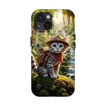 Explorer Cat Adventure Jungle Waterfall Ancient Ruins