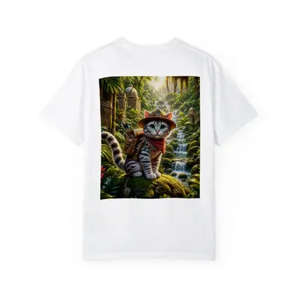 Explorer Cat Adventure Jungle Waterfall Ancient Ruins