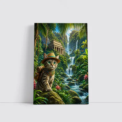 Egyptian Mau Explorer Cat Jungle Waterfall Temple