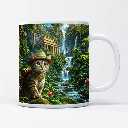 Egyptian Mau Explorer Cat Jungle Waterfall Temple