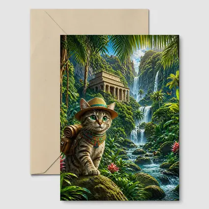 Egyptian Mau Explorer Cat Jungle Waterfall Temple