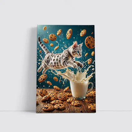 Egyptian Mau Kitten Leaping Into Milk Splash