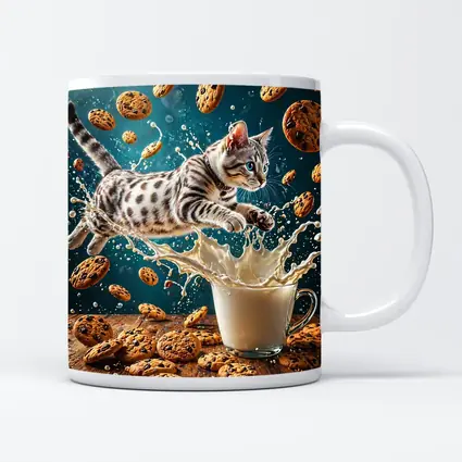 Egyptian Mau Kitten Leaping Into Milk Splash
