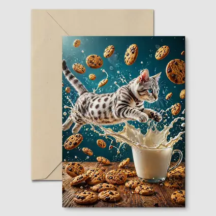 Egyptian Mau Kitten Leaping Into Milk Splash