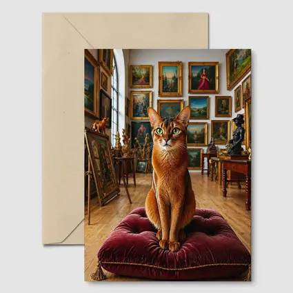 Abyssinian Cat Sitting in Art Gallery