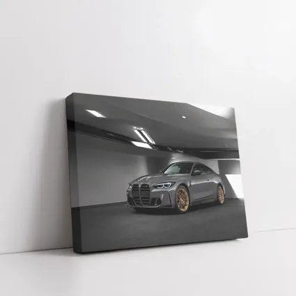 BMW M4 Gray Coupe Gold Rims Garage