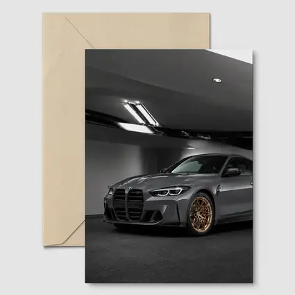 BMW M4 Gray Coupe Gold Rims Garage