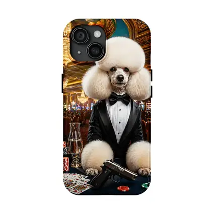 White Poodle Tuxedo Casino Spy Scene