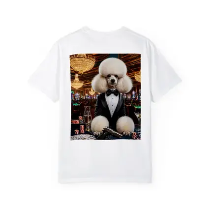 White Poodle Tuxedo Casino Spy Scene