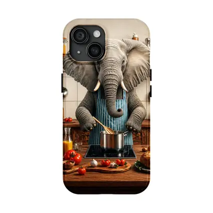Elephant Chef Cooking in Rustic Kitchen