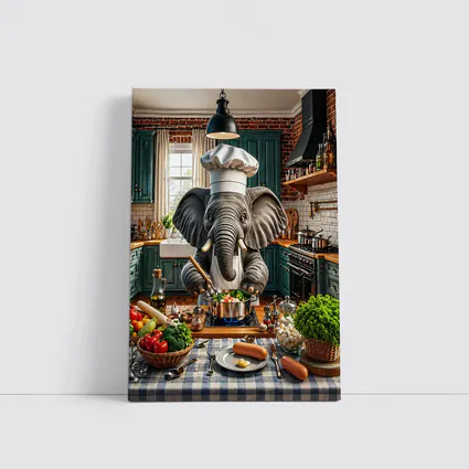 Elephant Chef Cooking Vegetables in Kitchen