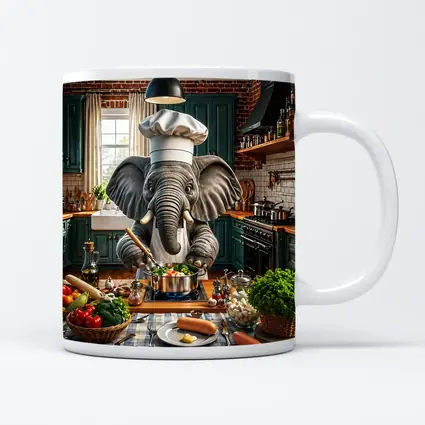 Elephant Chef Cooking Vegetables in Kitchen
