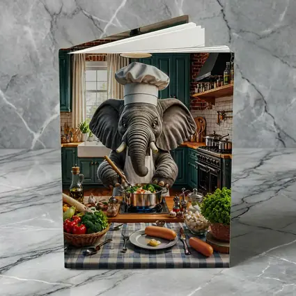 Elephant Chef Cooking Vegetables in Kitchen