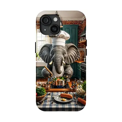 Elephant Chef Cooking Vegetables in Kitchen
