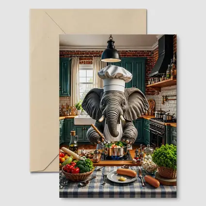 Elephant Chef Cooking Vegetables in Kitchen