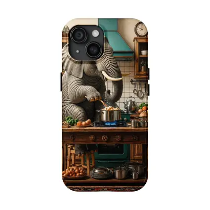 Elephant Cooking Dinner in Rustic Kitchen