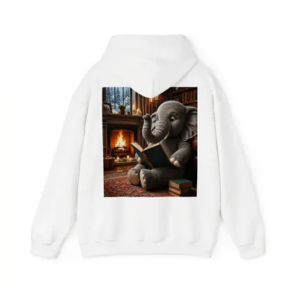 Elephant Reading Book By Cozy Fireplace