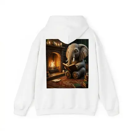Elephant Reading Book By Cozy Fireplace
