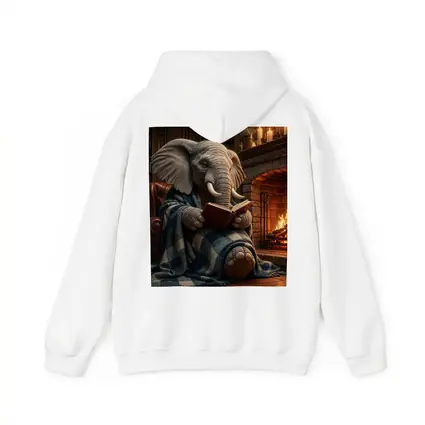 Cozy Elephant Reading Book By Fireplace