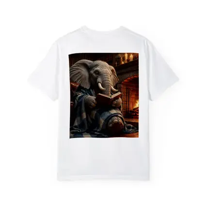 Cozy Elephant Reading Book By Fireplace