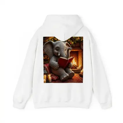 Cozy Elephant Reading Book By Fireplace
