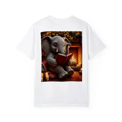 Cozy Elephant Reading Book By Fireplace