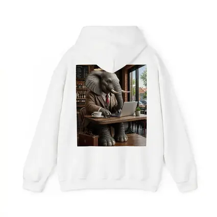 Elephant Businessman Working Laptop Coffee Shop