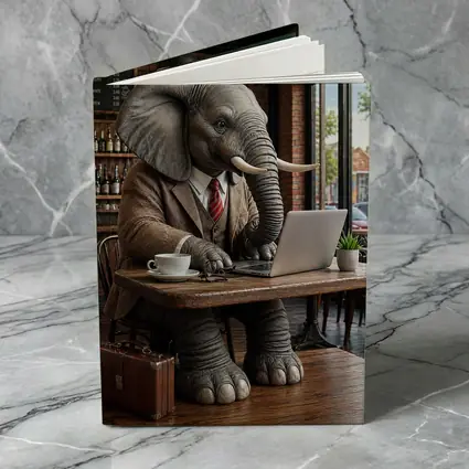 Elephant Businessman Working Laptop Coffee Shop