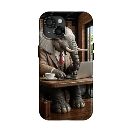 Elephant Businessman Working Laptop Coffee Shop