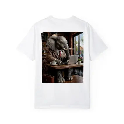 Elephant Businessman Working Laptop Coffee Shop