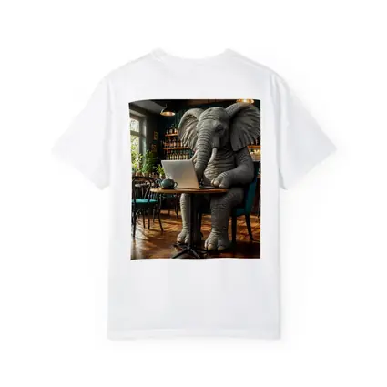 Elephant Working on Laptop in Cafe