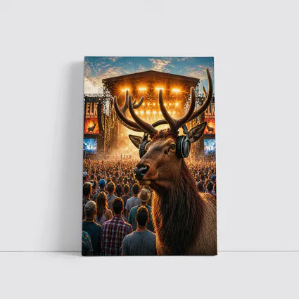 Elk With Headphones At Music Festival