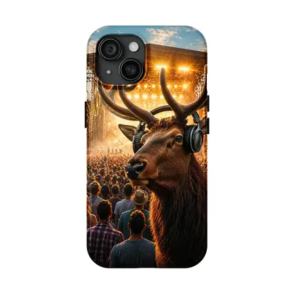 Elk With Headphones At Music Festival