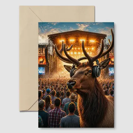 Elk With Headphones At Music Festival