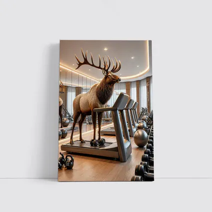 Elk Standing on Treadmill in Gym