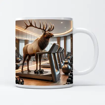 Elk Standing on Treadmill in Gym