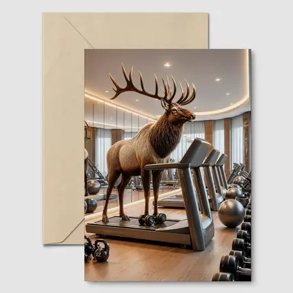 Elk Standing on Treadmill in Gym