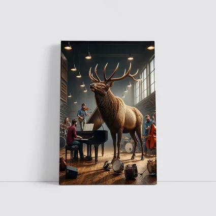 Elk Standing in Music Studio With Band