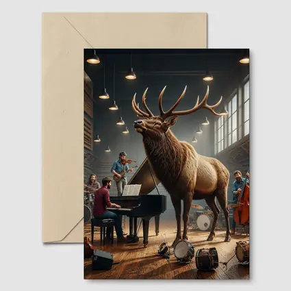 Elk Standing in Music Studio With Band