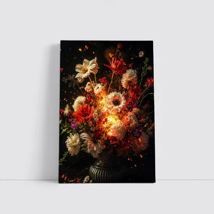 Fiery Floral Bouquet Explosion Dark Background