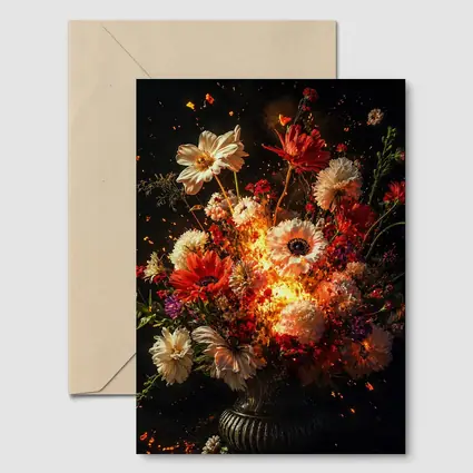 Fiery Floral Bouquet Explosion Dark Background