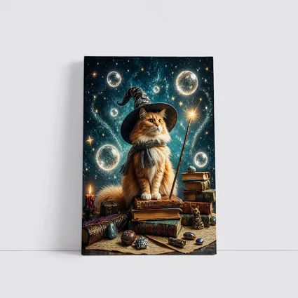 Wizard Cat With Magic Wand Starry Night