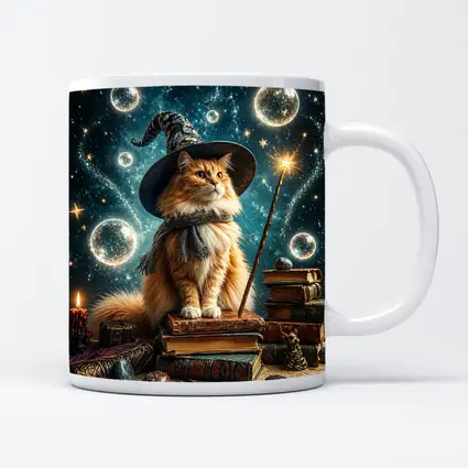 Wizard Cat With Magic Wand Starry Night