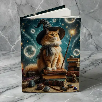Wizard Cat With Magic Wand Starry Night