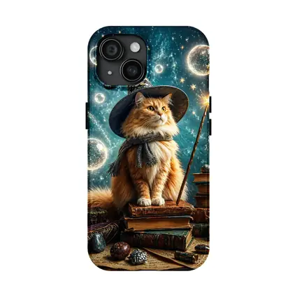 Wizard Cat With Magic Wand Starry Night