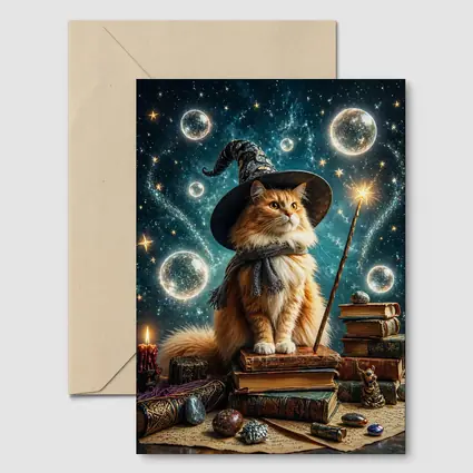 Wizard Cat With Magic Wand Starry Night