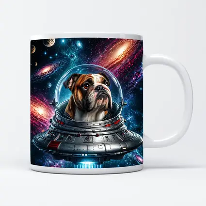 English Bulldog Astronaut Flying Through Galaxy
